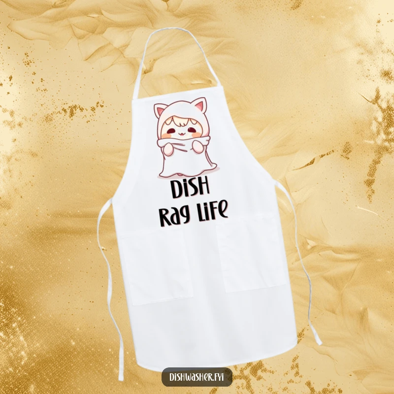 Funny Apron: A playful character humorously disguised as a dishrag, ideal for keeping clothes clean and sparking kitchen hijinks.