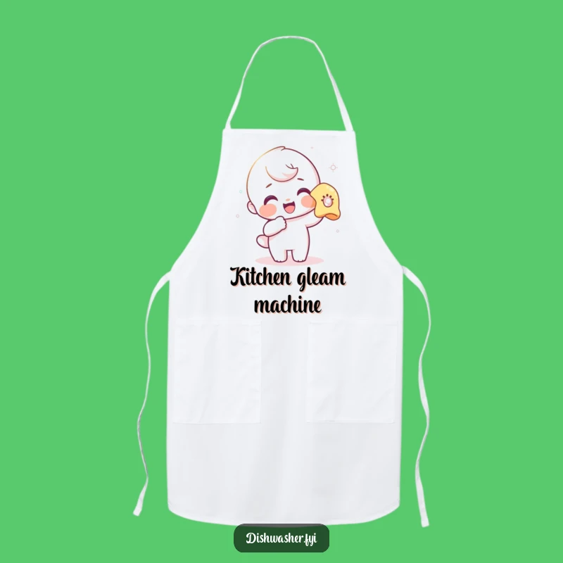 Funny Polishing Apron: Delighted Character Cleaning Glass, Kitchen Humorous Gift for Chefs