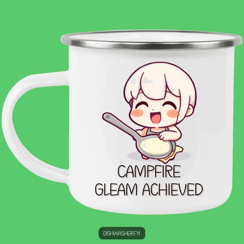 Funny Polishing Spoon Camping Mug: Enjoy Drinks with Gleaming Humor