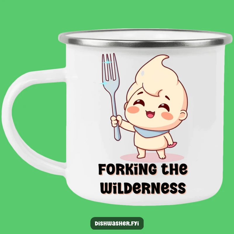 Durable Funny Fork Character Camping Mug: Triumphant Adventures with a Clean Fork