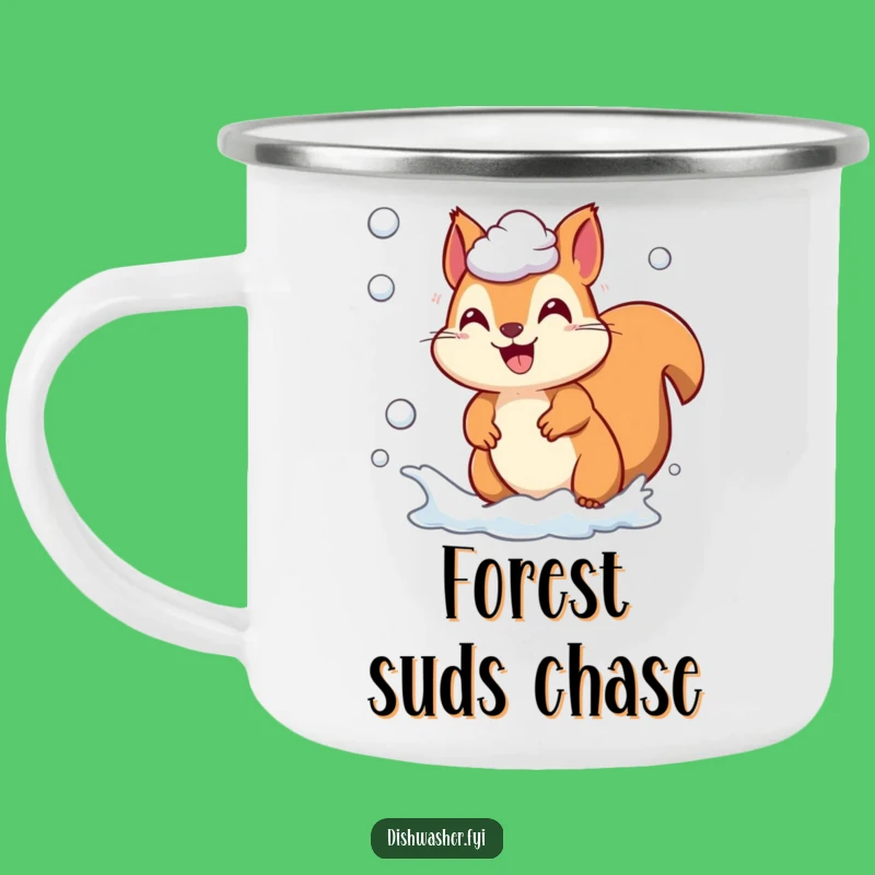 Funny Squirrel Suds Chase Camping Mug, Durable Critter Camp Cup, Perfect Outdoor Nature Gift