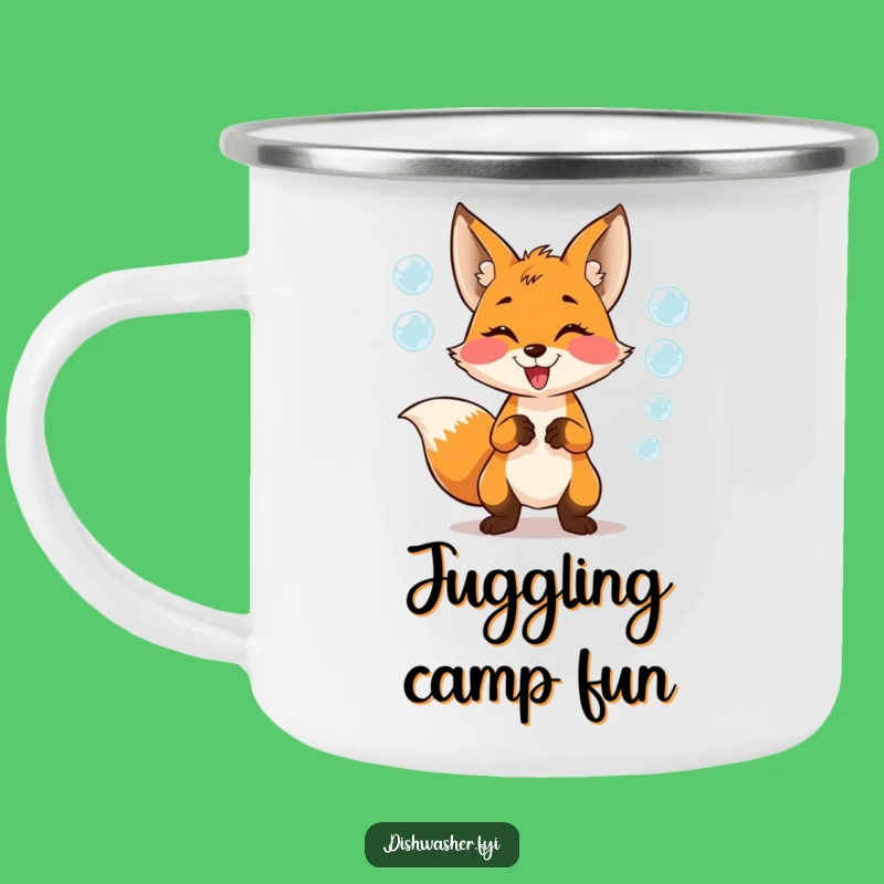 Funny Fox Juggling Bubbles Camping Mug: Playful Glee - Adventure Ready!