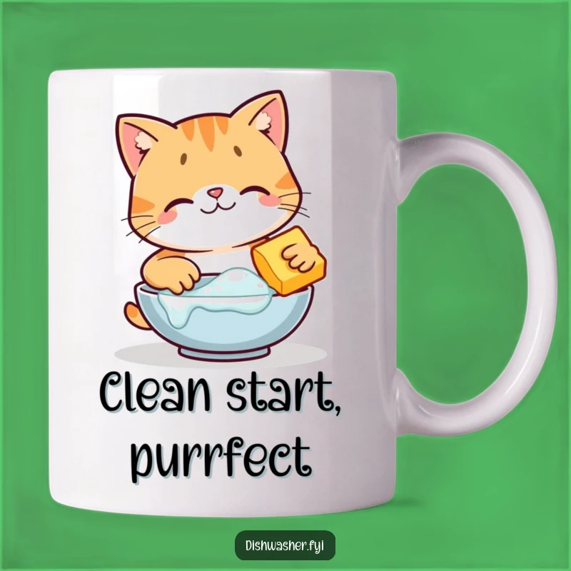 Funny Happy Cat Scrubbing Mug, Clean Kitchen Cat Lover Gift, Hilarious Cat Cleaning Cup