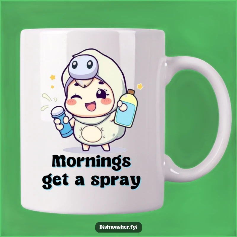 Funny Spraying Character Mug: Energetic Wink Gift for Happy Cleaners
