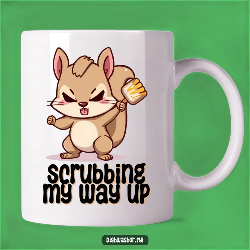 Funny Squirrel Scrubbing Mug: Tackle Your Day with Determined Joy!