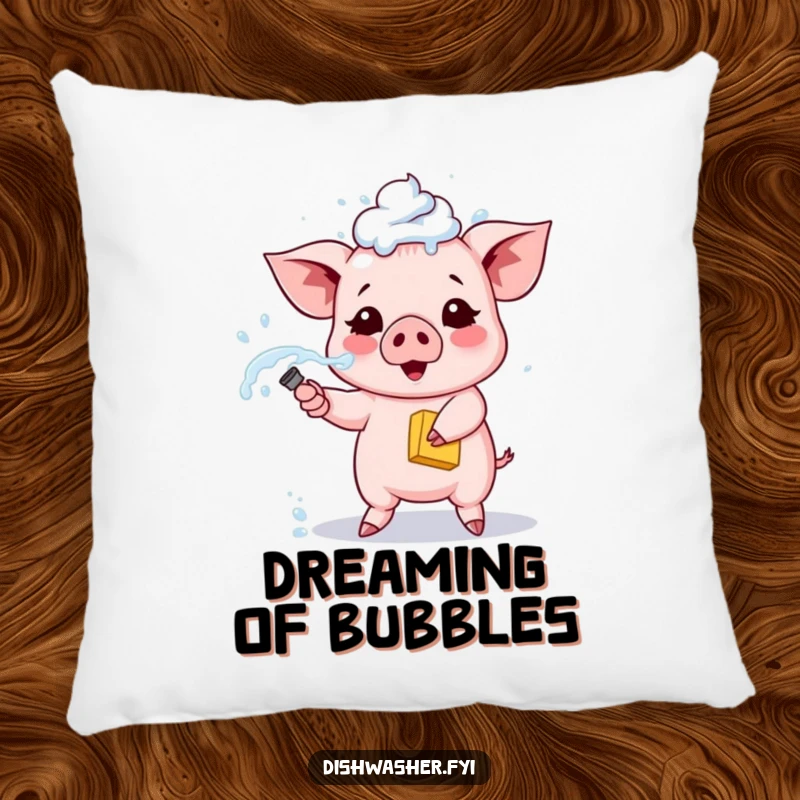 Funny piglet pillow, showing a cute piglet spraying soapy water from a sponge, soft and humorous home decor.
