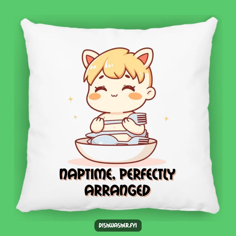 Funny Cutlery Stacking Pillow: Content Character Cozy Kitchen Accent Gift