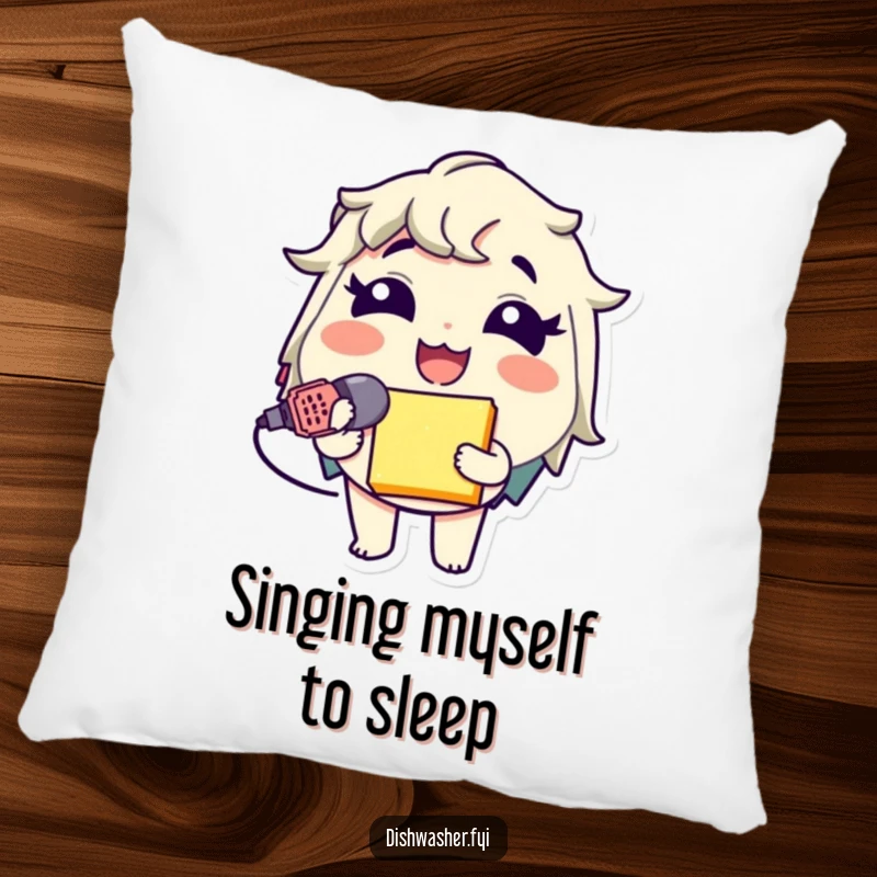 Funny Sponge Pillow with a giggling character using a sponge as a microphone, offering comfort and hilarious music-themed humor.