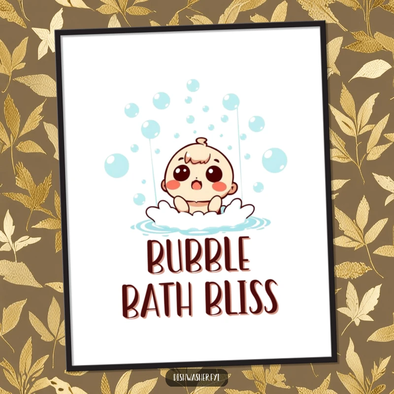 Funny surprised character amazed by a bubbly waterfall, smiling brightly in a digital art print for instant download.