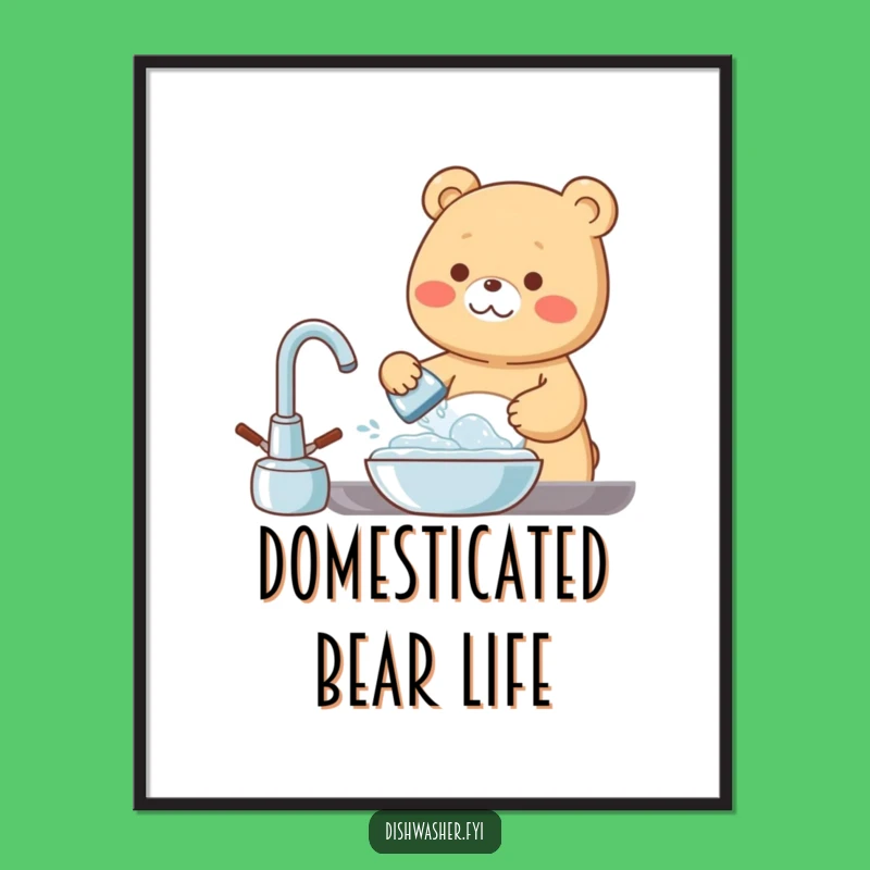 Funny Bear Dishwashing Digital Art: Bubbly Joy - Instant Cheer!