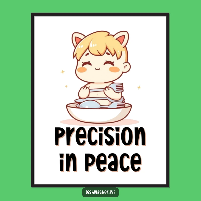 Funny Cutlery Stacking Digital Art: Content Character Printable Kitchen Decor