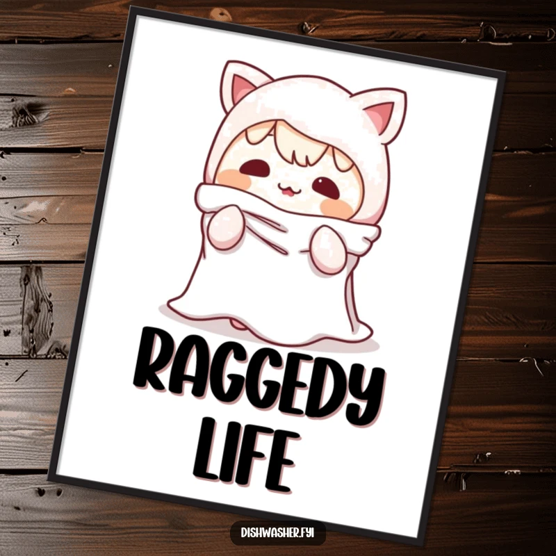 Funny Digital Art Print: A character humorously disguised as a dishrag, a playful and witty piece for immediate digital or physical display.