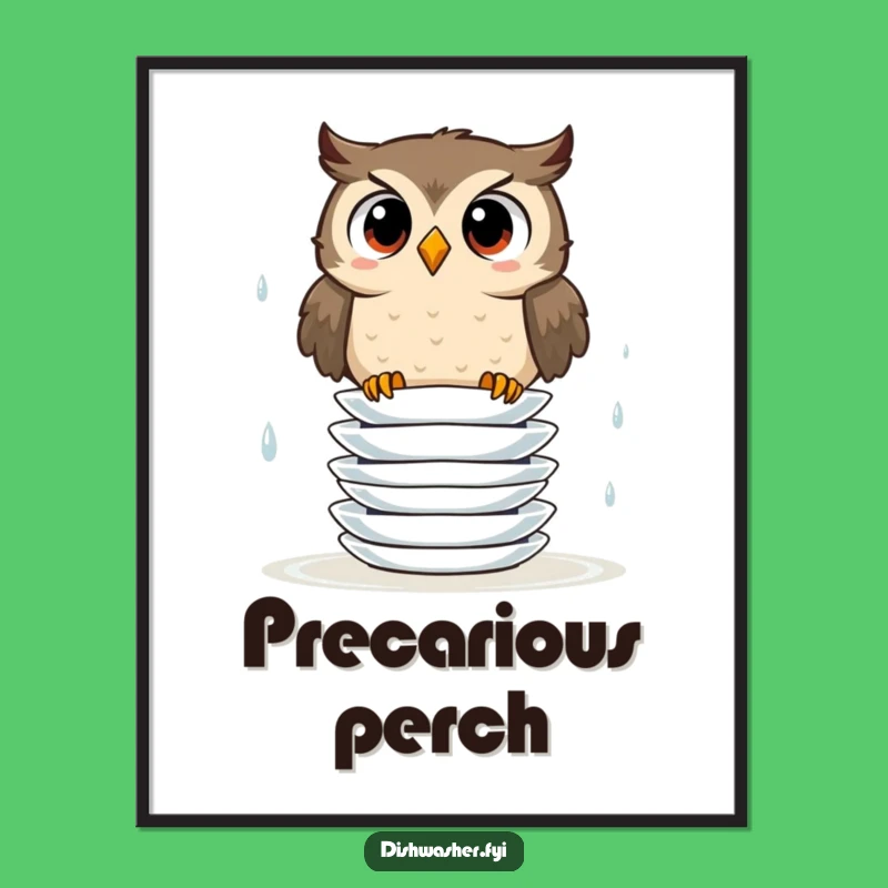 Funny Owl Plate Stack Digital Art Print: Instant Kitchen Comedy for Your Walls