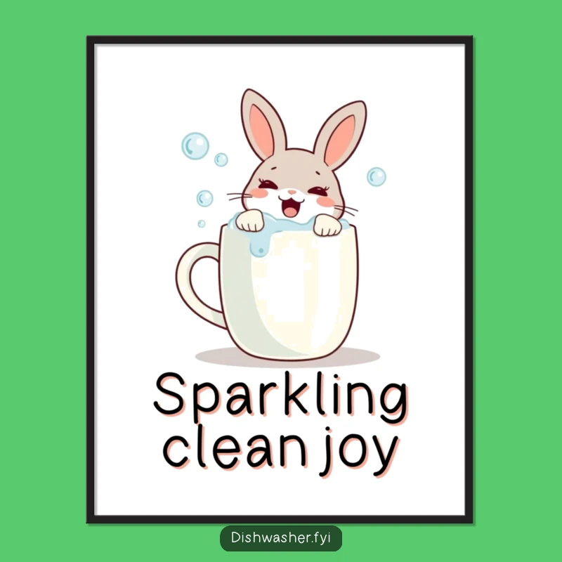 Funny Scrubbing Rabbit Digital Art: Sparkling Wall Art for a Tidy Home