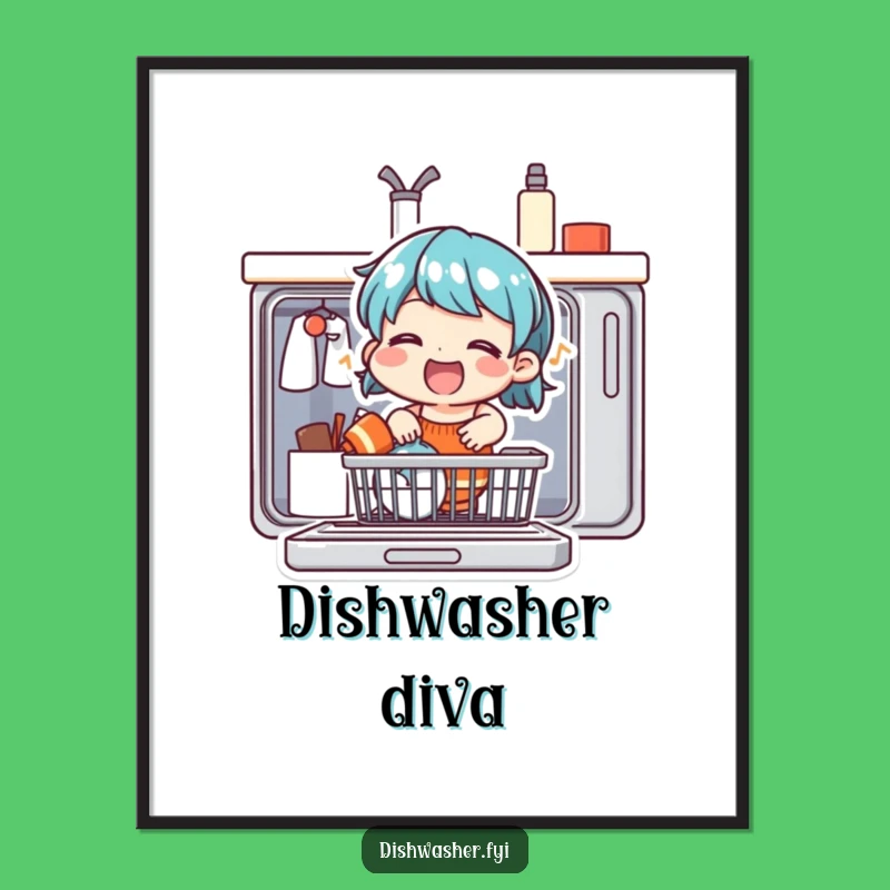 Funny Singing Dishwasher Digital Art: Cheerful Character, Instant Humorous Decor