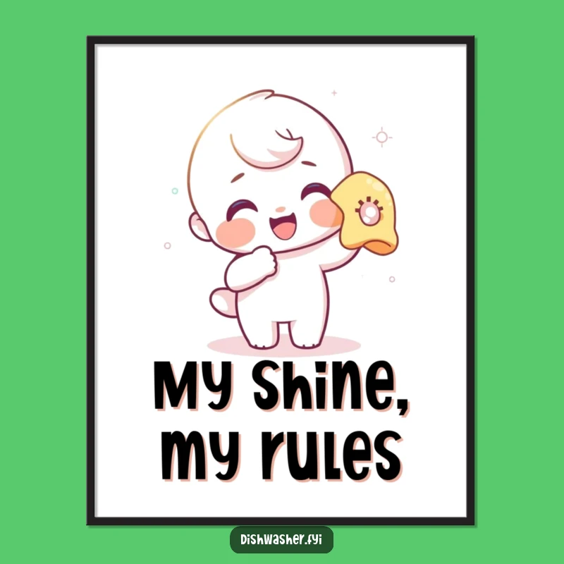 Funny Polishing Digital Art: Delighted Character Cleaning Glass, Instant Humorous Gift for Decor