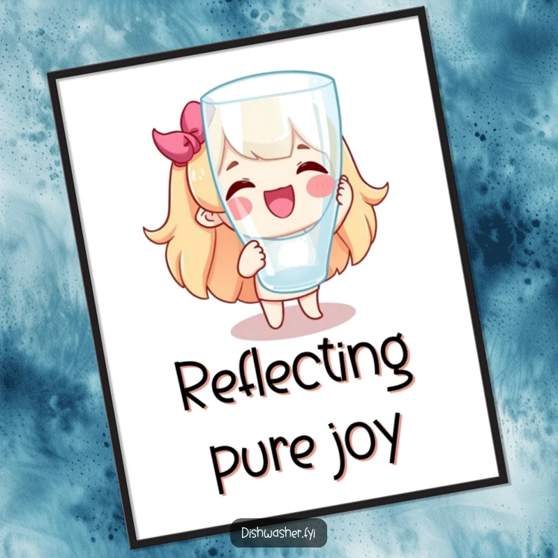 Funny digital art print of a joyous character triumphantly presenting a perfectly clean, sparkling glass. Printable wall decor.