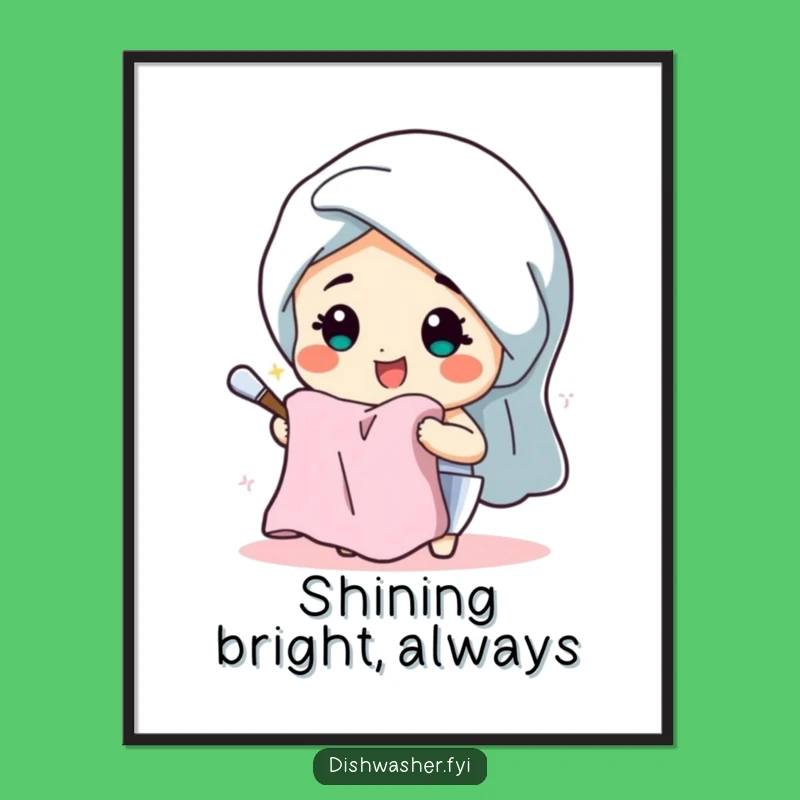 Funny Dish Drying Character Digital Art - Cheerful Kitchen Motivation Gift