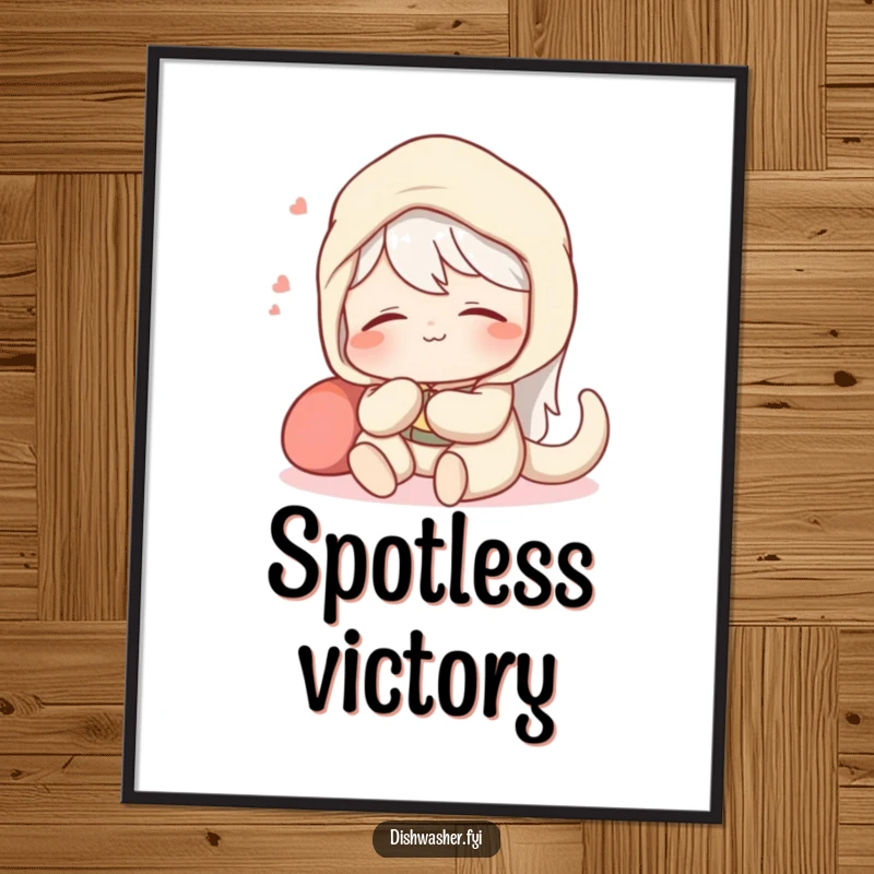 Funny digital art print of a content character relaxing with a satisfied sigh after a perfectly spotless job, for decor.