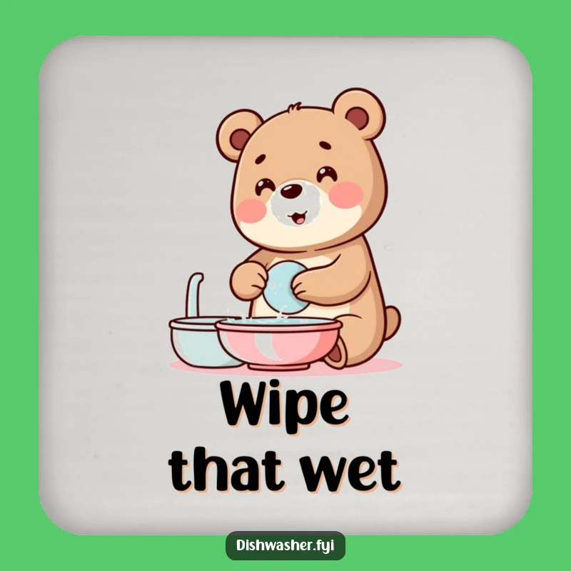 Funny Bear Washing Dishes Coasters: Protect Surfaces with Bubbly Charm!