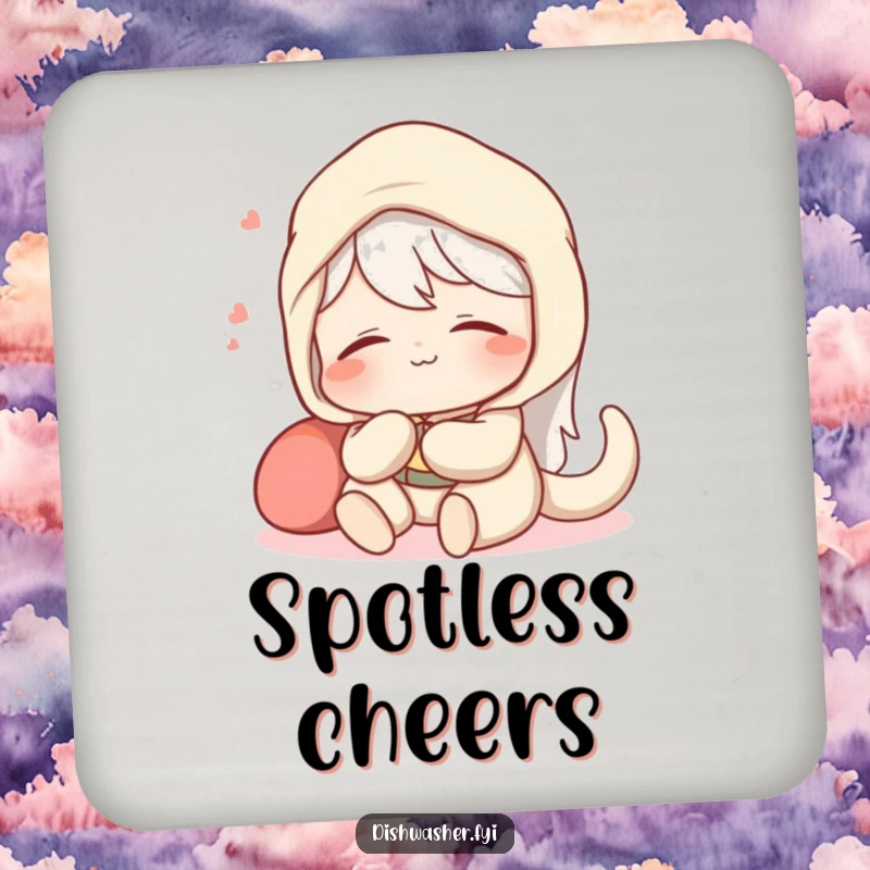 Funny drink coaster with a content character relaxing with a satisfied sigh after a perfectly spotless job, protecting tables.