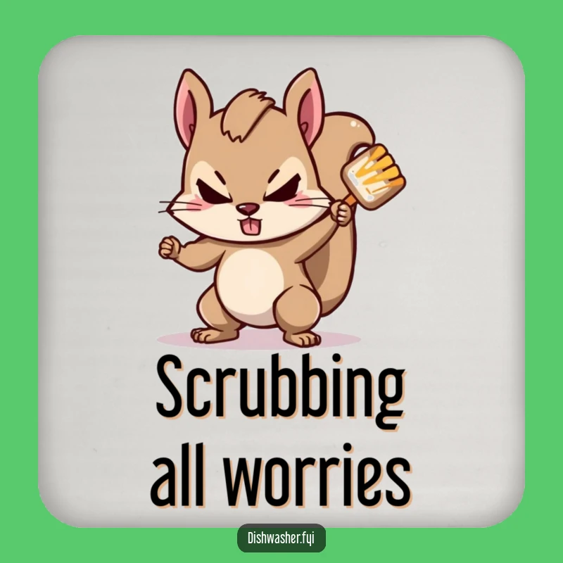 Funny Squirrel Scrubbing Coasters: Protect Surfaces with Determined Charm!
