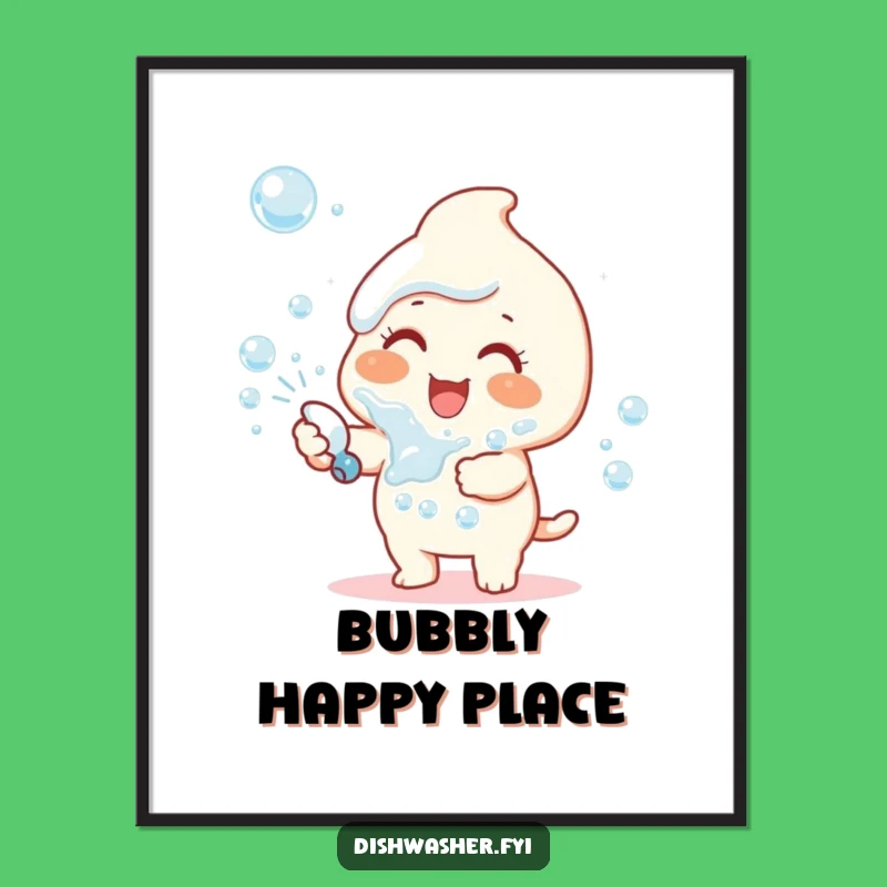 Funny Bubble Sprayer Poster: Happy Character's Cheerful Cleaning Art Gift