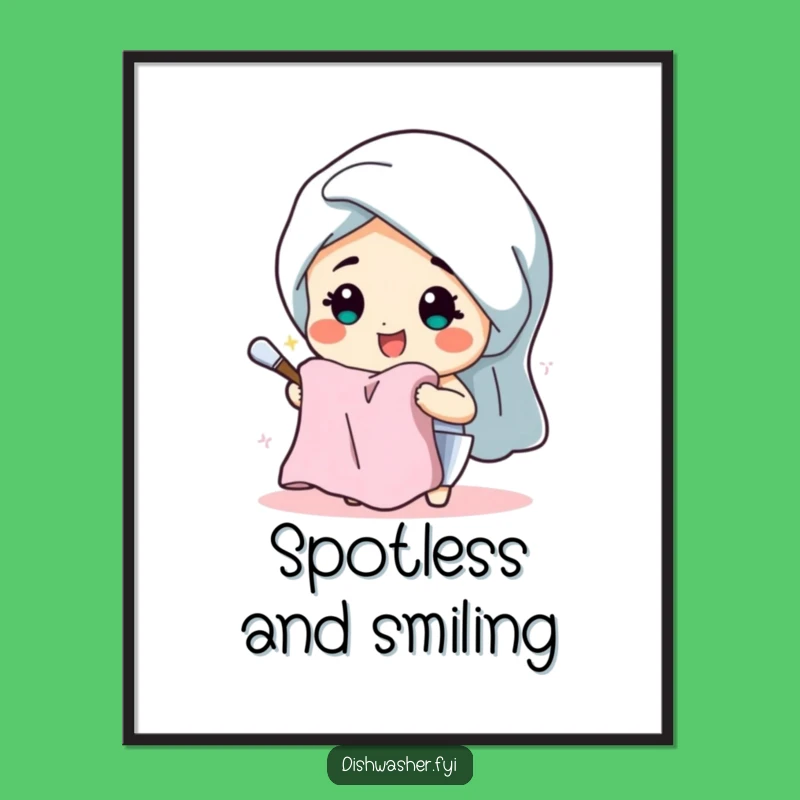 Funny Dish Drying Character Poster - Cheerful Kitchen Art Print Gift