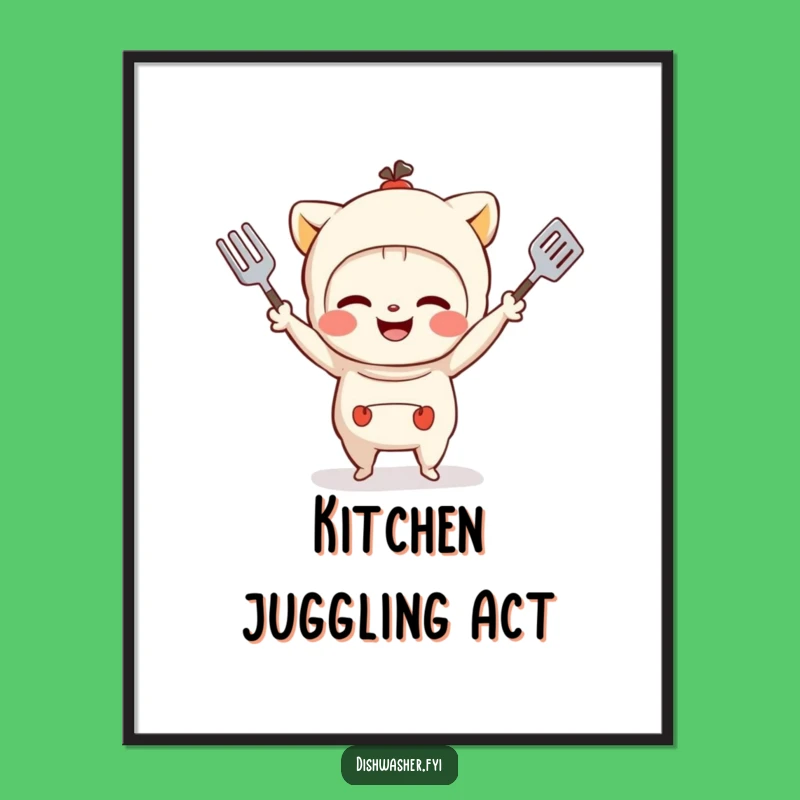 Funny Juggling Utensils Character Poster - Playful Kitchen Art Gift