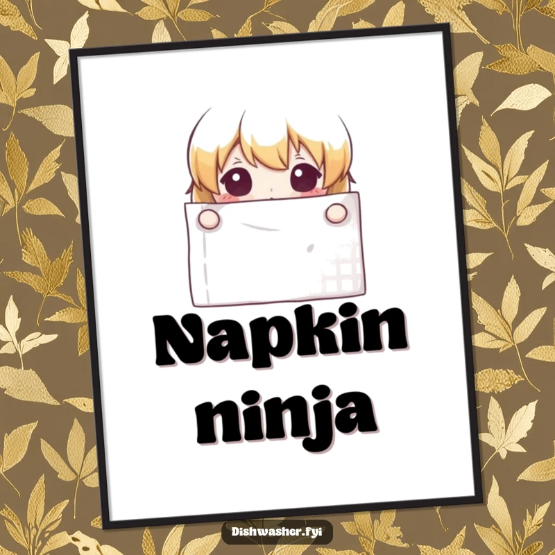 Funny curious character giving a sly peek from behind a pristine white napkin on a captivating poster.