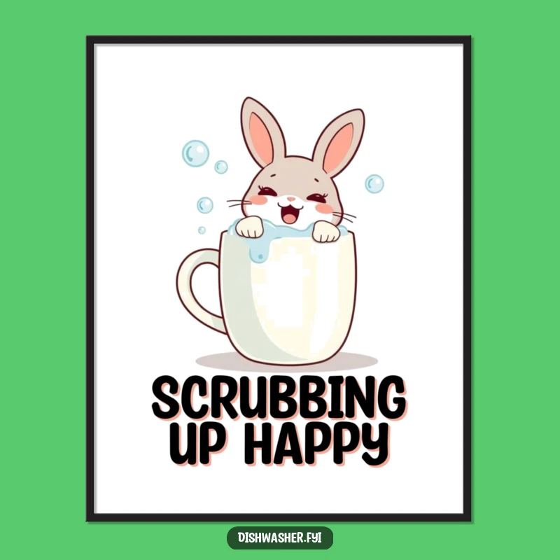 Funny Scrubbing Rabbit Poster: Art That Shines with Humor and Tidiness