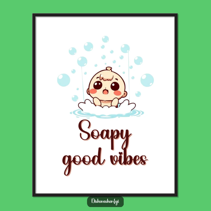 Funny Surprised Character Bubble Bath Poster - Whimsical Wall Art