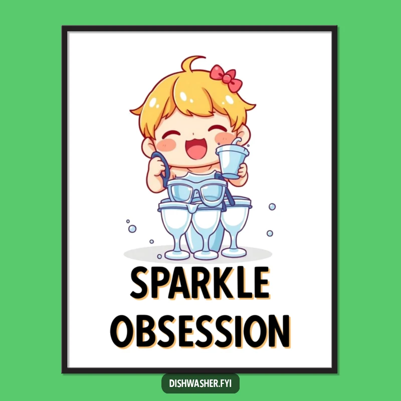 Funny Delighted Character Rinsing Glasses Poster: Hilarious Wall Art Gift