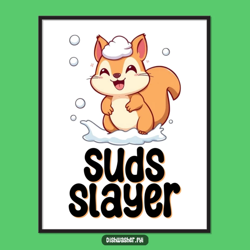 Funny Squirrel Suds Chase Poster, Playful Critter Art Print, Hilarious Nature Decor Gift