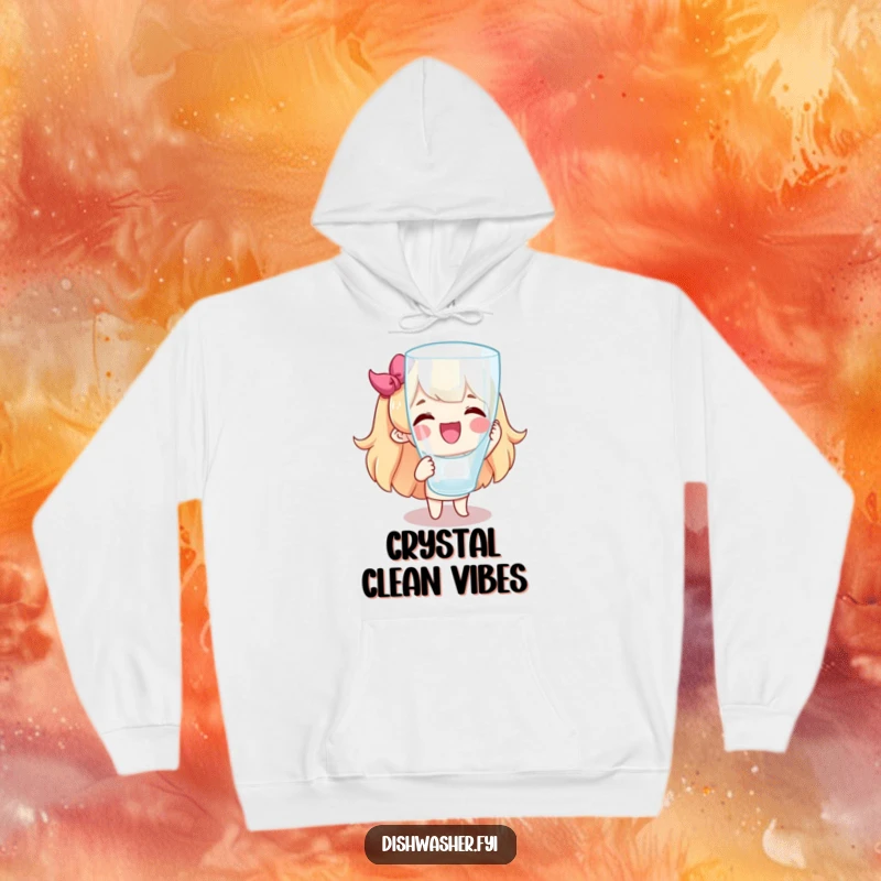 Funny hoodie featuring a delighted character holding a shining, spotless glass. Warm and humorous apparel for cleanliness enthusiasts.