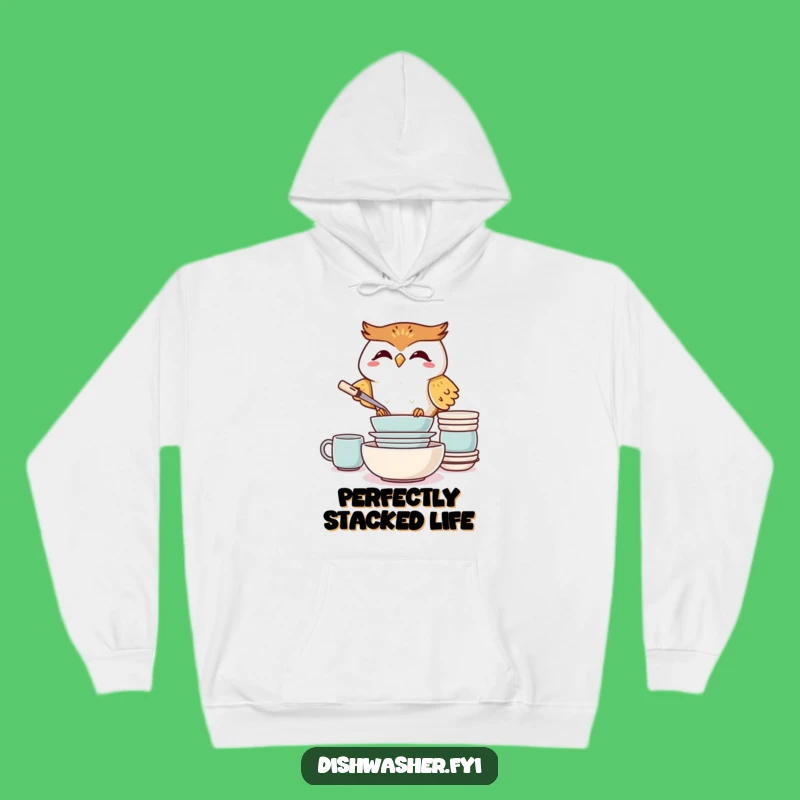 Funny Giggling Owl Hoodie: Cozy Up with Hilarious Dish Stacking Artwork