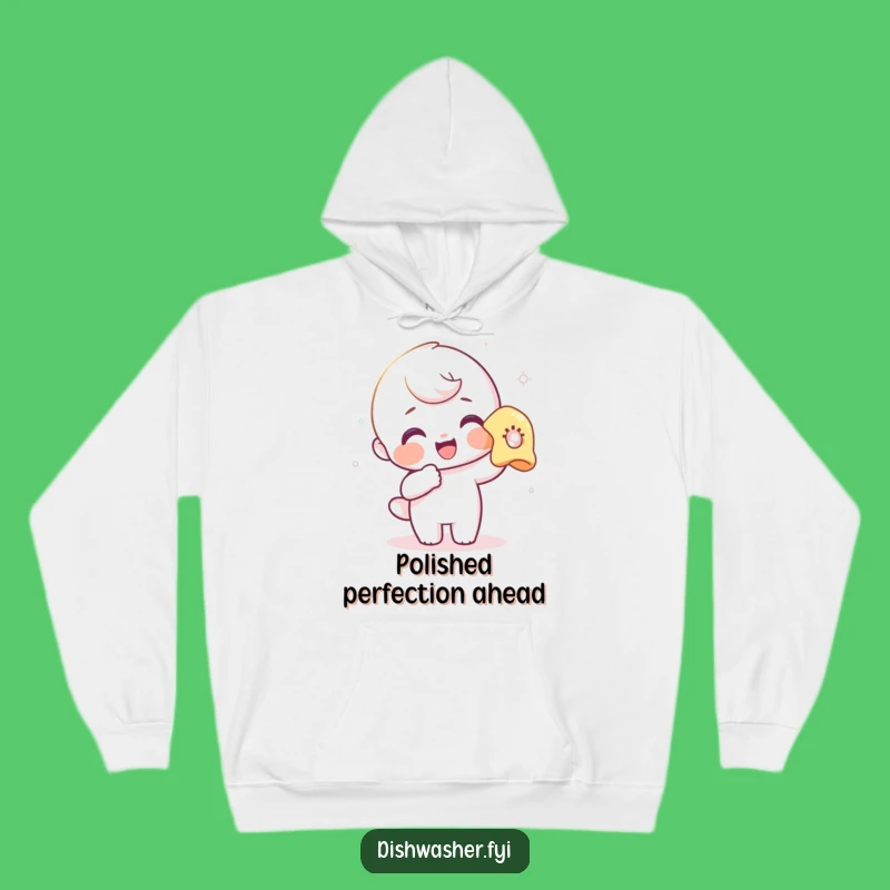 Funny Polishing Hoodie: Delighted Character Cleaning Glass, Cozy Humorous Gift for a Shiny Day