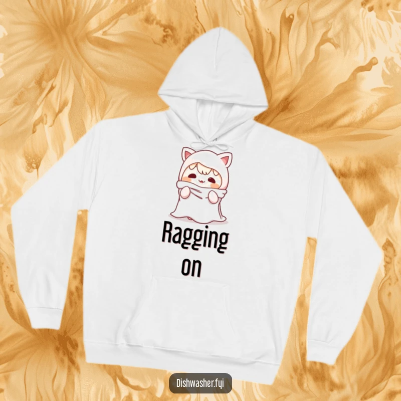 Funny Hoodie: A character cleverly pretending to be a dishrag, offering warmth and a humorous, stealthy vibe.