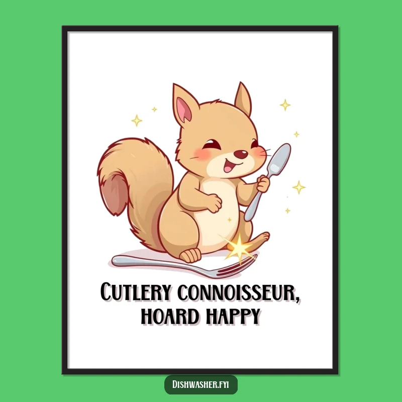 Free Printable Wall Art: Squirrel With Cutlery, Humorous Animal Downloadable Art for Your Space