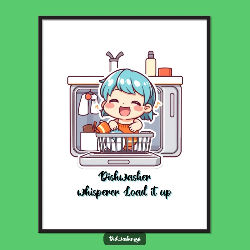 Free Printable Wall Art: Singing Dishwasher Character, Funny Downloadable Art Gift