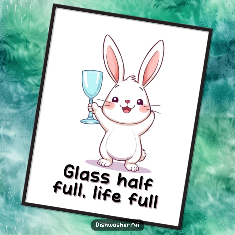 Funny Free Printable Wall Art: A rabbit triumphantly holding a sparkling clean glass, a humorous and downloadable art piece.