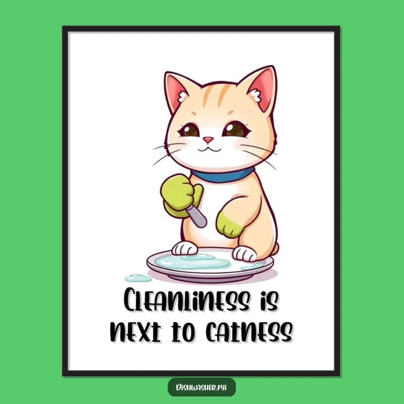 Free Printable Wall Art: Scrubbing Cat, Hilariously Clean Downloadable Decor
