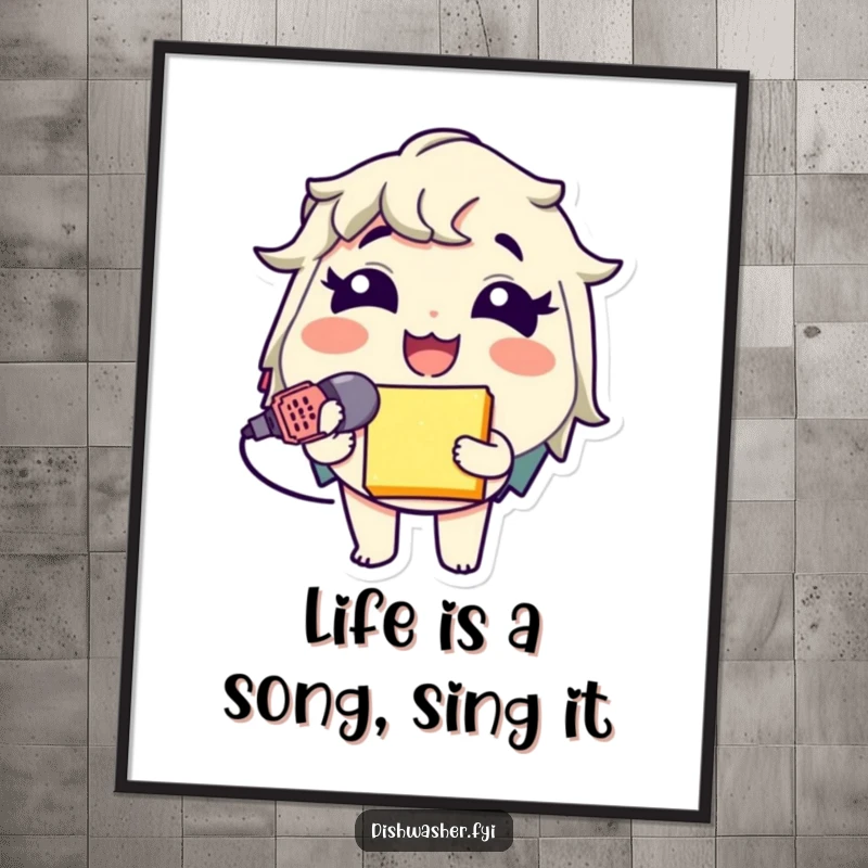 Funny Free Printable Sponge Mic Wall Art: Giggling character using sponge as microphone, playful decor, downloadable art.