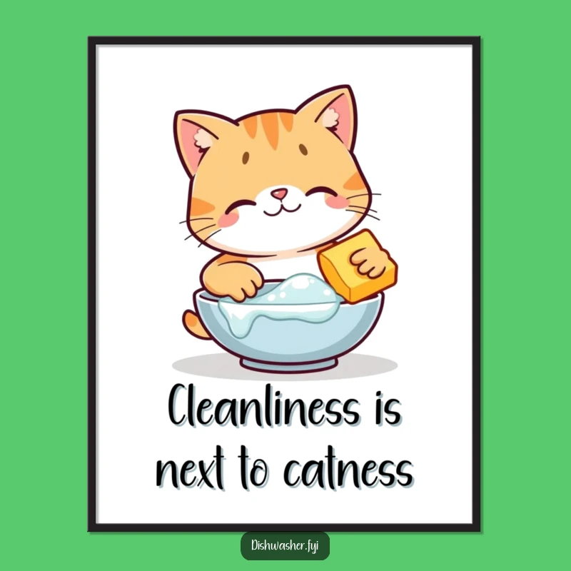 Funny Printable Wall Art: Happy Cat Cleaning, Free Downloadable Decor Charm