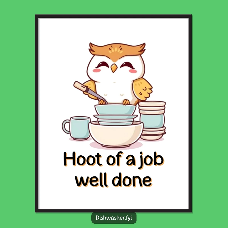 Free Printable Wall Art: Giggling Owl Stacking Dishes Funny Downloadable Decor