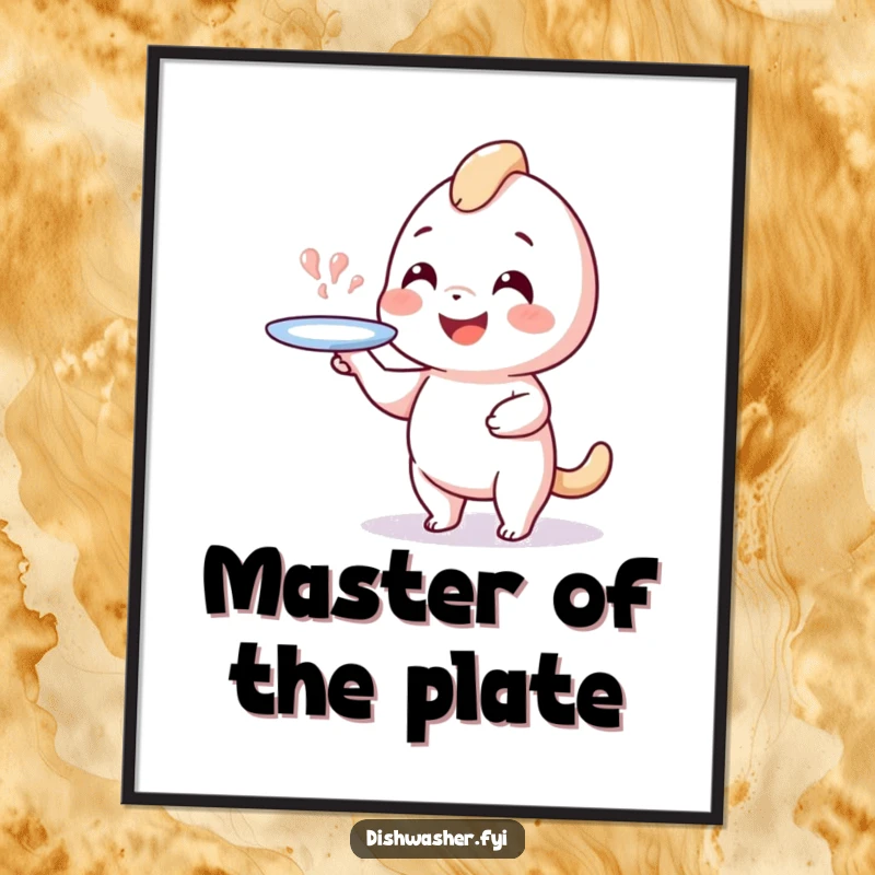 Funny Free Printable Wall Art: Playful character grinning while spinning a plate on their finger, a whimsical and fun art piece.