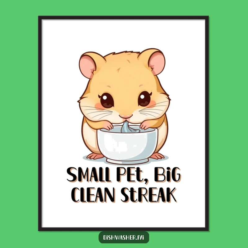 Free Printable Funny Wall Art: Hamster Drying Bowl, Hilarious Downloadable Decor