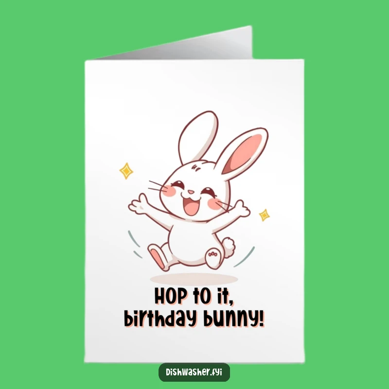 Free Printable Birthday Card: Energetic Rabbit Funny Downloadable Gift