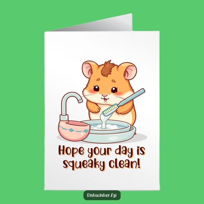 Free Printable Birthday Card: Funny Hamster Washing Dishes with Toothbrush