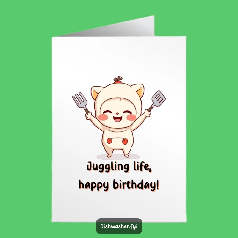 Free Printable Birthday Card: Juggling Character, Funny Downloadable Gift